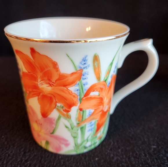 4 Lenox Porcelain Flowers Tea Cups Coffee Garden Glass Set - Picture 4 of 11